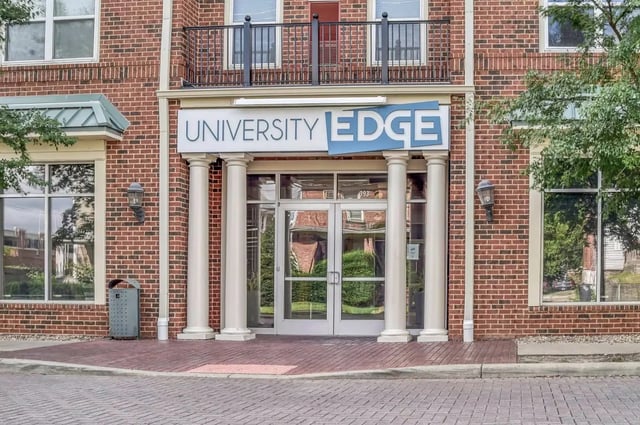 University Edge entrance with brick building exterior at University Edge Apartments in Akron Student Accommodation