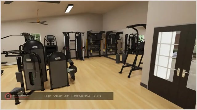 Gym with weight machines and cardio equipment fitness area at Market 100 in Statesboro Student Accommodation