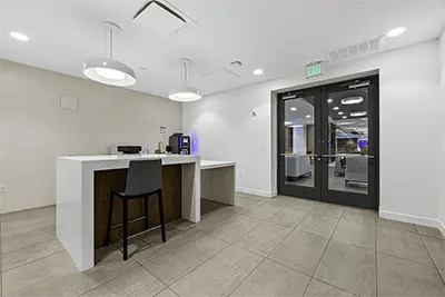 Counter with coffee maker bar stool common area at The View on Pavey Square in Columbus Student Accommodation