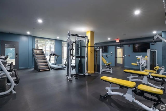 Gym equipment treadmills weight racks and benches gym at Paloma Kent in Kent Student Accommodation
