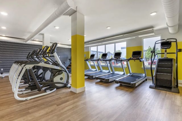 Elliptical machines treadmills stair climber gym area at Paloma Raleigh in Raleigh Student Accommodation