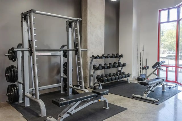 Smith machine dumbbells weight bench gym at Shortbread Lofts in Chapel Hill Student Accommodation