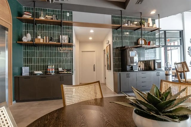 Coffee stations and seating common area at Shortbread Lofts in Chapel Hill Student Accommodation