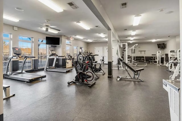 Treadmills bikes weight machines gym gym at Mountaineer Village in Boone Student Accommodation
