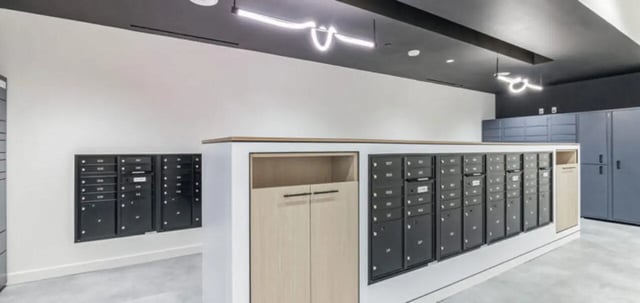 Mailboxes and storage lockers exterior at Parc View at Commonwealth in Richmond Student Accommodation
