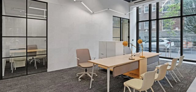 Desk chairs lamps glass office area at Parc View at Commonwealth in Richmond Student Accommodation
