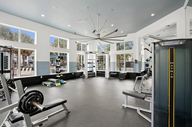 Weight bench fitness machine and weights gym at Venue at North Campus in Tampa Student Accommodation