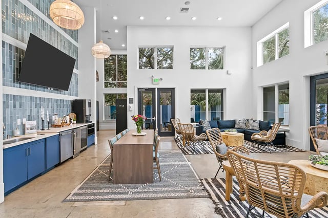 Coffee bar dining table sectional sofa lounge living area at Venue at North Campus in Tampa Student Accommodation