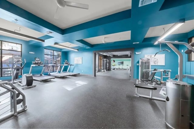 Gym with treadmills ellipticals and weight machines Gym at Signature 1505 in Raleigh Student Accommodation
