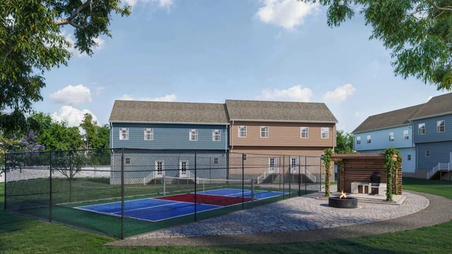 Multi-colored court near outdoor kitchen exterior at The Villas at Happy Valley in State College Student Accommodation