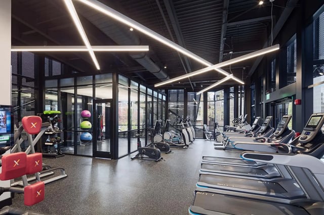 Treadmills ellipticals weights and exercise balls gym at Hamilton Court in Philadelphia Student Accommodation