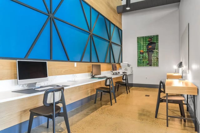 Computers printers and desks study area at Merced Station in Merced Student Accommodation