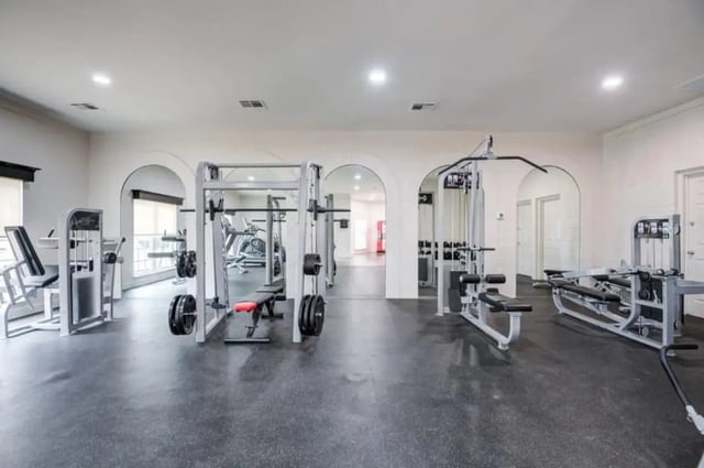 Weight machines and workout equipment gym at Mustang Village in Wichita Falls Student Accommodation