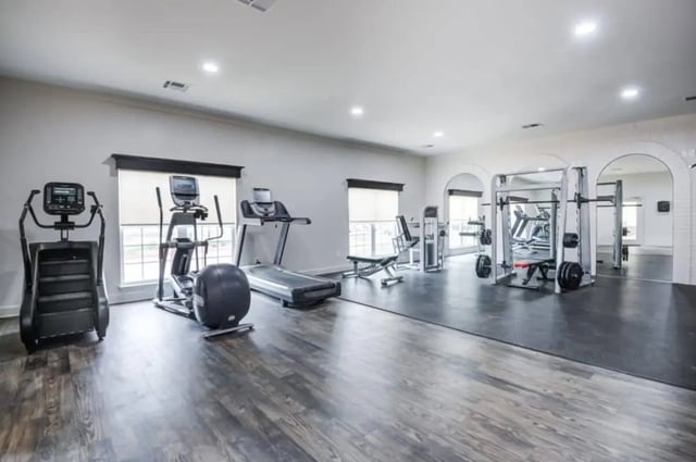 Fitness equipment including treadmills and weights gym at Mustang Village in Wichita Falls Student Accommodation