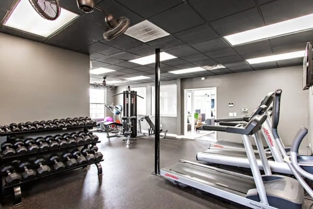 Dumbbells treadmills weight machine fitness gym at University Village At Clemson in Central Student Accommodation
