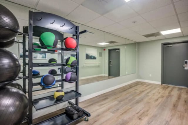 Fitness balls and rollers gym area at University Village Towers in Riverside Student Accommodation
