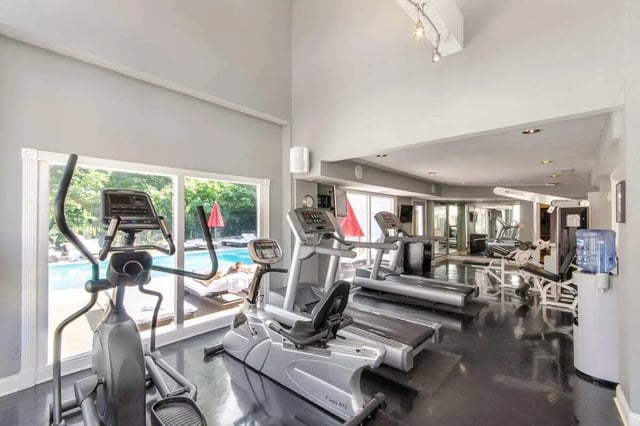 Elliptical treadmills weight machines water cooler gym at Hawks Pointe in Lawrence Student Accommodation
