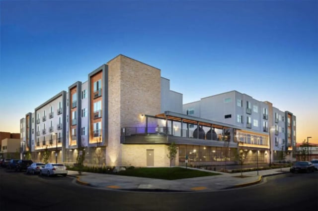 Modern building with balconies and glass exterior at The Vista Apartments in Boise Student Accommodation