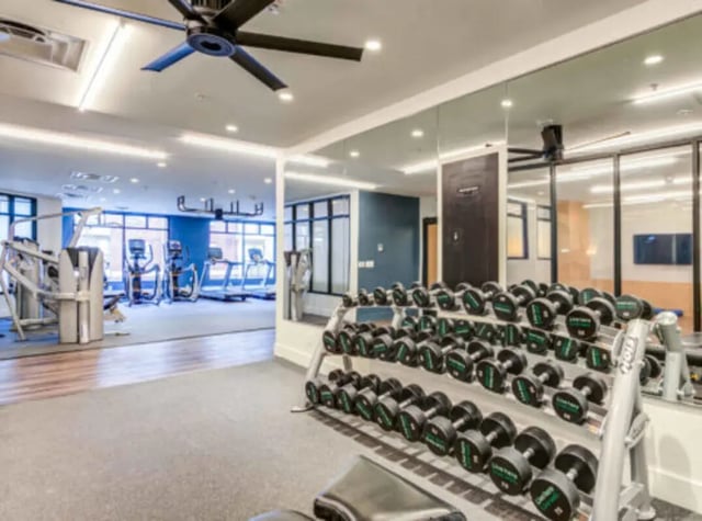 Dumbbell rack treadmills exercise machines Gym at Wertland Square in Charlottesville Student Accommodation