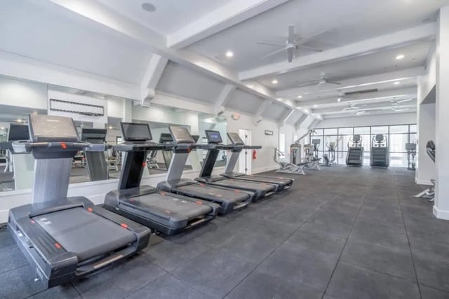 Treadmills elliptical and weight machines gym at The Collective At Lubbock in Lubbock Student Accommodation