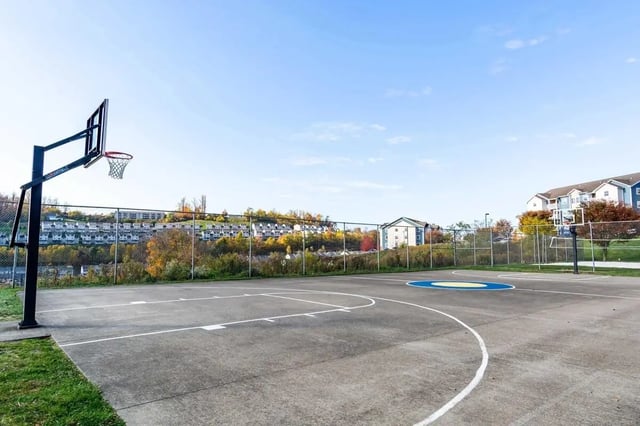Basketball court with hoop and markings playing area at West Run Morgantown in Morgantown Student Accommodation