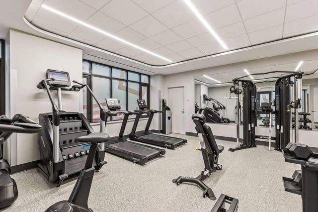 Treadmills stair climber and weight machines gym at University Center in Chicago Student Accommodation