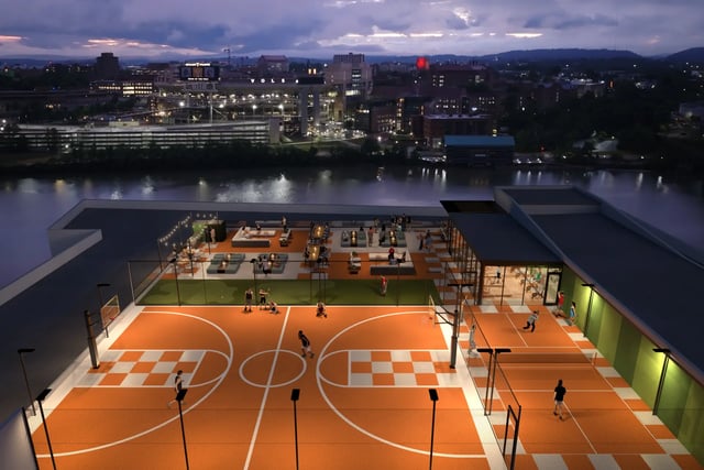 Basketball courts with lounge area exterior at Villas Knoxville in Knoxville Student Accommodation