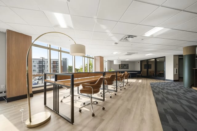 Modern desks and chairs in large study area at The Hill at Rochester in Rochester Student Accommodation