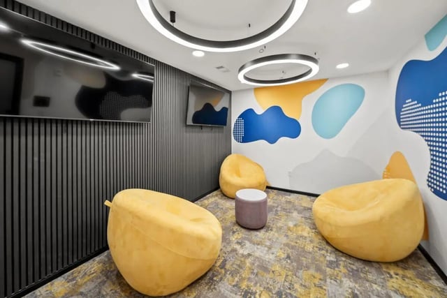 Beanbag chairs and TVs in lounge area at The Hive in Atlanta Student Accommodation