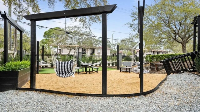 Hammocks picnic table and bench outdoor area at Station 42 in Tampa Student Accommodation