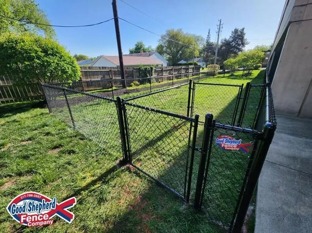 Black chain link fence and gate exterior at The Avenue Indianapolis in Indianapolis Student Accommodation