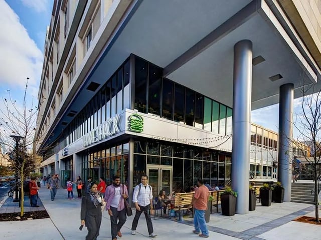 Modern building with Shake Shack exterior view at Chestnut Square in Philadelphia Student Accommodation