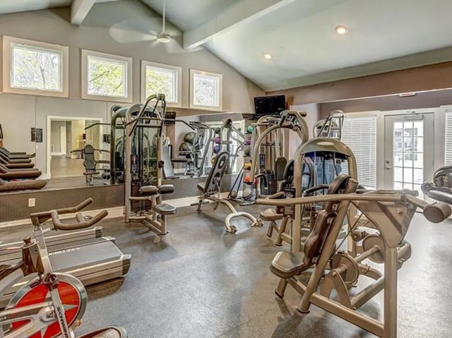 Weight machines treadmills and exercise bikes gym at Aggie Station in Bryan Student Accommodation