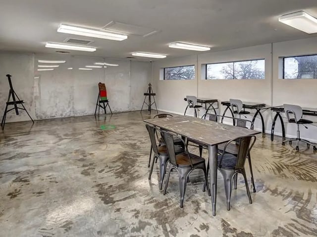 Easels tables and chairs art studio room at City Parc at Fry Street in Denton Student Accommodation