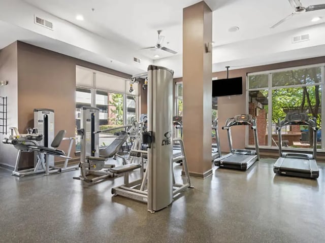 Gym equipment treadmills and weight machines gym at 601 Copeland in Tallahassee Student Accommodation