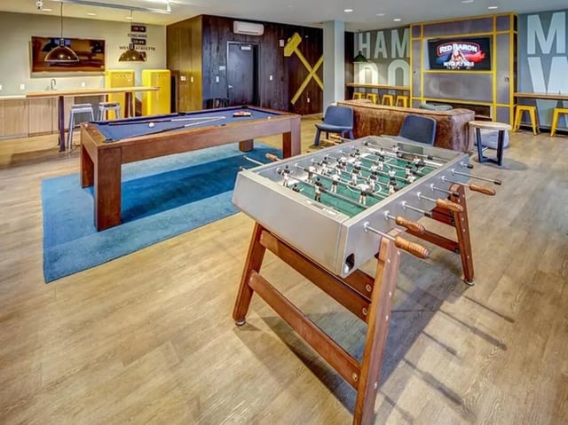 Foosball and pool tables recreation area at Campus Edge on Pierce in West Lafayette Student Accommodation