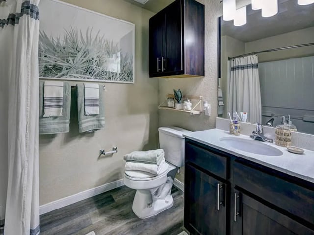 Toilet towels and sink vanity bathroom at Campus Edge on UTA Boulevard in Arlington Student Accommodation