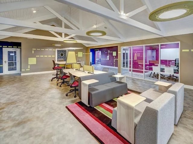 Study tables sofas and chairs communal area at Campus Edge on UTSA Boulevard in San Antonio Student Accommodation
