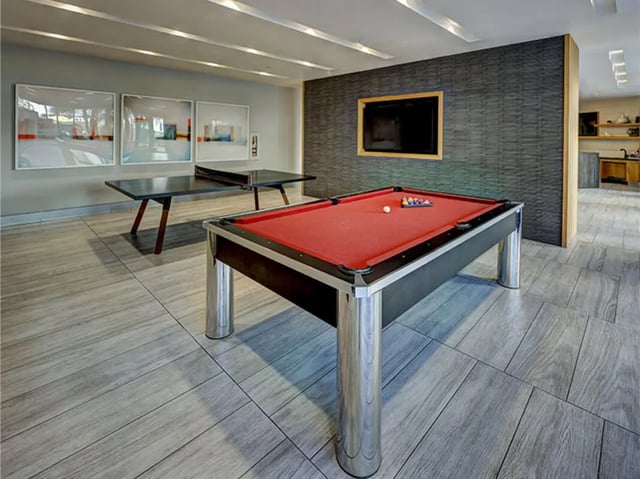 Pool table ping pong table framed art playing area at Currie Hall in Los Angeles Student Accommodation