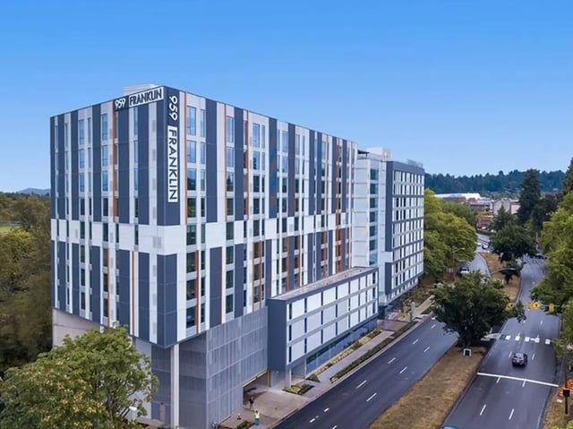 Modern student housing building exterior exterior at 959 Franklin in Eugene Student Accommodation