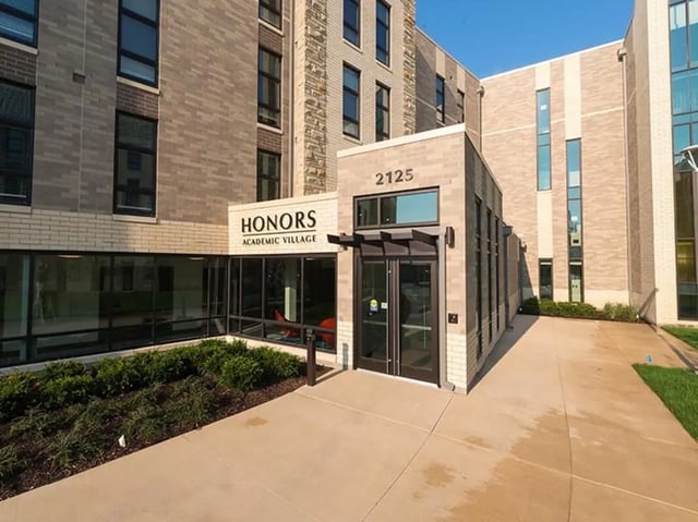Honors Academic Village entrance with windows exterior at Honors Academic Village in Toledo Student Accommodation