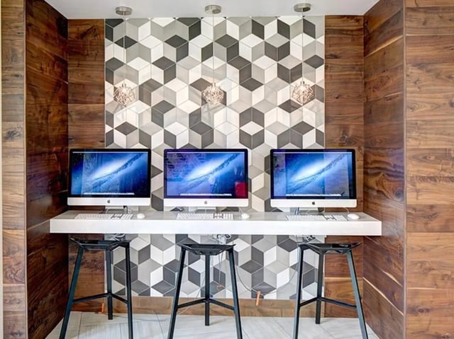 Three computers with stools study area at Honors Academic Village in Toledo Student Accommodation