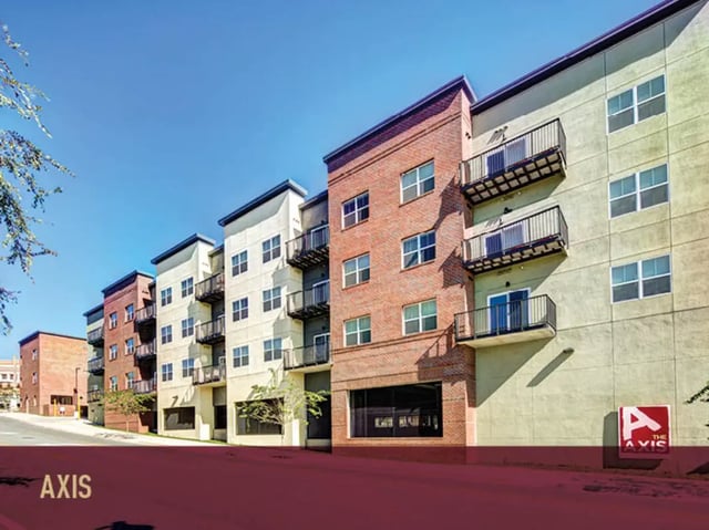 Apartment building with balconies and windows exterior at Stadium Centre - The Axis in Tallahassee Student Accommodation