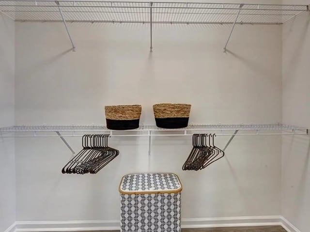 Baskets hangers laundry hamper closet at The Province in Rochester Student Accommodation