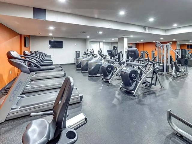 Treadmills ellipticals and weight machines gym at The Block on 28th in Austin Student Accommodation