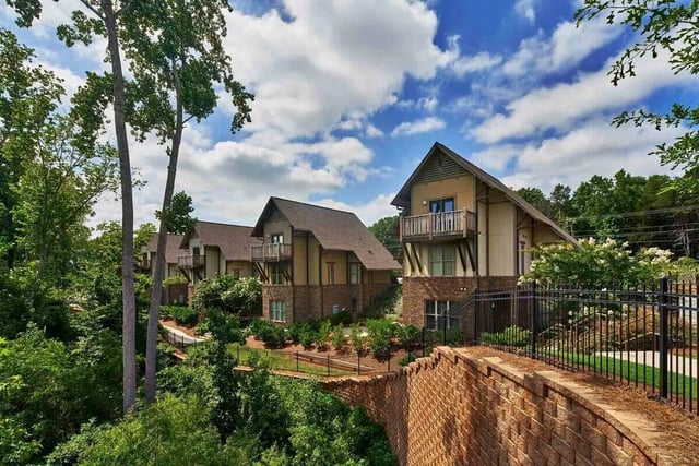 Townhouses with balconies and balconies exterior at Arcadia Student Living in Charlotte Student Accommodation