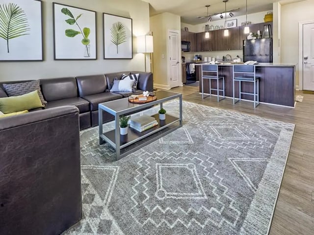 Sofa coffee table art kitchen dining living room at University Crossings Charlotte in Charlotte Student Accommodation