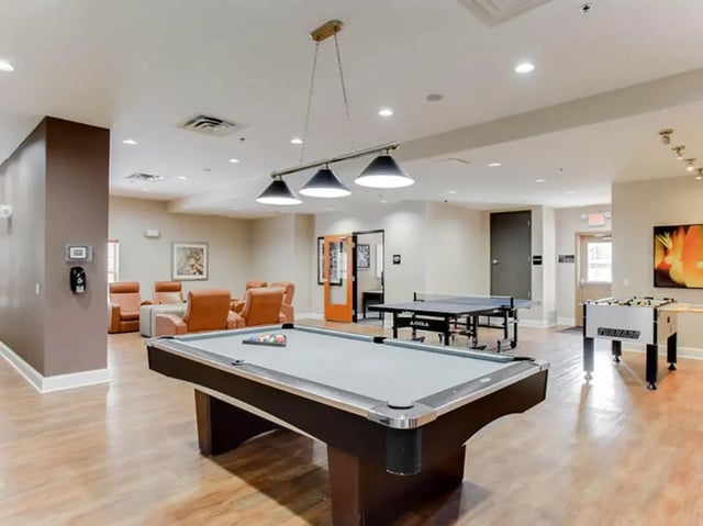 Pool table ping pong foosball tables recreation room at University Commons in Minneapolis Student Accommodation