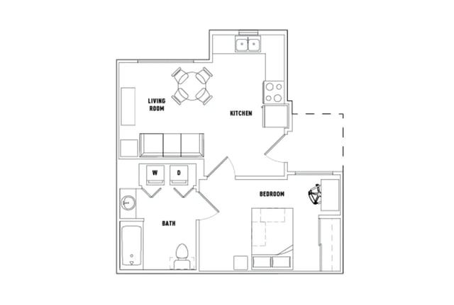 Living room kitchen bath bedroom floor plan at Villas at Babcock in San Antonio Student Accommodation