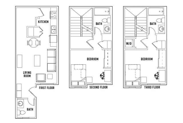 Floor plans kitchen living room bedroom bathroom layout at Villas at Chestnut Ridge in Buffalo Student Accommodation